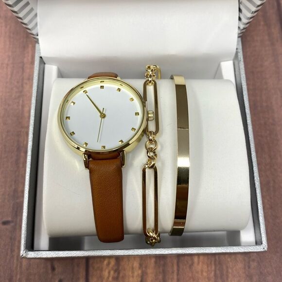 INC International Concepts Accessories - INC GOLD AND BROWN WATCH WITH BRACELETS COMBO W05